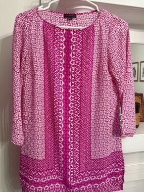 The Limited Pink & White Printed Tunic Blouse – 3/4 Sleeve